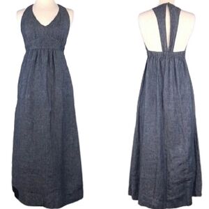 Cabi 100% Linen Maxi Dress XL Chambray Pockets Dollbaby